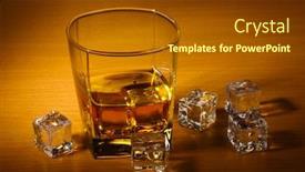  Presentation with scotch - Amazing slides having glass of scotch whiskey and ice on wooden table backdrop and a tawny brown colored foreground