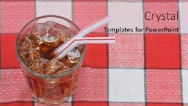  Presentation with soda - Colorful PPT layouts enhanced with glass of soda with straws on checkered table cloth backdrop and a coral colored foreground