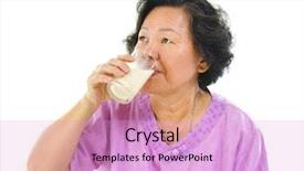  Presentation with senior asian - Slide deck consisting of glass of soy milk background and a lavender colored foreground