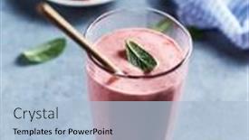  Presentation with smoothie - PPT theme having glass-of-strawberry-banana-smoothie background and a light blue colored foreground