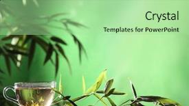  Presentation with tea leaves - Presentation theme featuring glass of tea and bamboo background and a mint green colored foreground