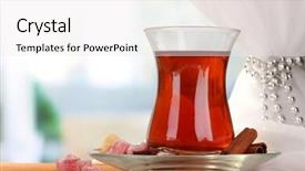  Presentation with turkish - Slides having glass of turkish tea and rahat lokum on wooden table background and a white colored foreground