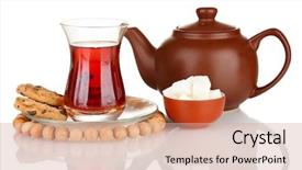  Presentation with turkish - Slides having glass of turkish tea and kettle isolated on white background and a coral colored foreground