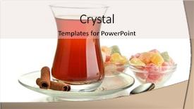  Presentation with turkish - Presentation theme featuring glass of turkish tea and rahat delight isolated on white background and a lemonade colored foreground