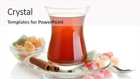  Presentation with turkish - Slides with glass of turkish tea and rahat delight isolated on white background and a white colored foreground