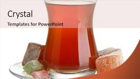  Presentation with turkish - Slides with glass of turkish tea and rahat delight isolated on white background and a lemonade colored foreground