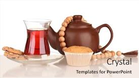  Presentation with turkish - Presentation design enhanced with glass of turkish tea and kettle isolated on white background and a lemonade colored foreground