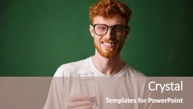  Presentation with elegant man in glasses optics - Audience pleasing slide set consisting of glass of water over green backdrop and a coral colored foreground