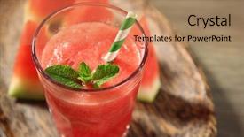 Presentation with tab - PPT layouts having glass of watermelon juice on wooden tab e closeup background and a coral colored foreground