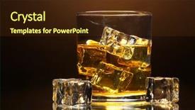  Presentation with whiskey - Slide deck with glass of whiskey and ice on brown background background and a tawny brown colored foreground