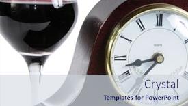 Presentation with wine - PPT layouts consisting of glass of wine and mantle clock isolated background and a sky blue colored foreground