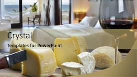  Presentation with wine cheese - Slide deck having glass of wine with cheese background and a yellow colored foreground