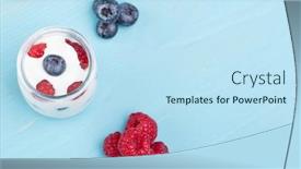  Presentation with blueberries - Slides with glass of yogurt with berries and blueberries on a turquoise wooden table background and a sky blue colored foreground