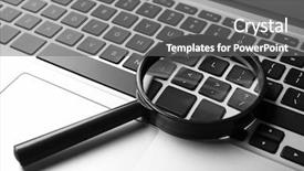  Presentation with magnifying glass - Amazing PPT layouts having glass on laptop internet search backdrop and a gray colored foreground