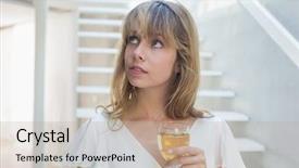  Presentation with cartoon wine - PPT theme consisting of glass on stairs at home background and a  colored foreground