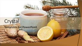  Presentation with alternative medicine - PPT theme having glass pot and blue background and a coral colored foreground