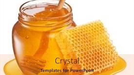  Presentation with honey - Amazing slide deck having glass-pot-of-honey-honeycombs backdrop and a gold colored foreground