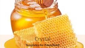  Presentation with honey - Presentation design with glass-pot-of-honey-honeycombs background and a yellow colored foreground