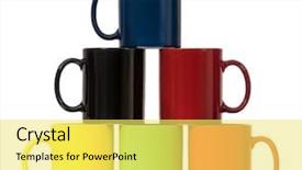  Presentation with tea and coffee - Beautiful presentation featuring glass pyramid - set of colorful cups backdrop and a  colored foreground