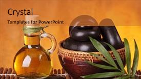  Presentation with essential oil - Audience pleasing presentation consisting of glass pyramid - spa still life with hot backdrop and a  colored foreground