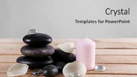  Presentation with pyramid - Presentation having glass pyramid - spa stones with white petals background and a light gray colored foreground