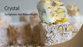  Presentation with turkish restaurant - Colorful presentation theme enhanced with glass pyramid - turkish delights close-up backdrop and a light gray colored foreground