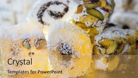  Presentation with turkish - Slide set having glass pyramid - turkish delights close-up background and a yellow colored foreground