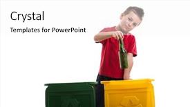  Presentation with recycle glass waste for recycling - Theme having glass recycle - little boy throwing bottles background and a white colored foreground