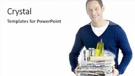  Presentation with recycling - Presentation theme consisting of glass recycle - man carrying stack of recycling background and a white colored foreground