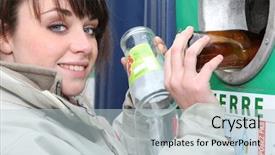  Presentation with recycle glass waste for recycling - Amazing slide deck having glass recycle - woman recycling glass bottles backdrop and a lemonade colored foreground