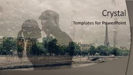  Presentation with hug - Cool new PPT theme with glass reflection of asian couple hug backdrop and a soft green colored foreground