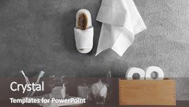  Presentation with slipper - PPT theme with glass slipper - bath accessories on grey wall background and a dark gray colored foreground