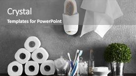  Presentation with slipper - Presentation enhanced with glass slipper - bath accessories on grey wall background and a gray colored foreground