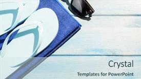  Presentation with hat and flip flop - Beautiful theme featuring glass slipper - beach accessories stylish sunglasses backdrop and a  colored foreground