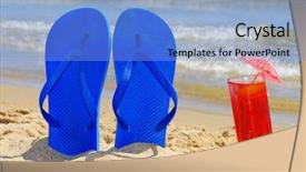  Presentation with slipper - PPT theme consisting of glass slipper - pair of flip-flops background and a light blue colored foreground