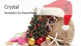  Presentation with slipper - Amazing PPT layouts having glass slipper - santa claus hat and christmas backdrop and a white colored foreground