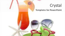  Presentation with tropical - Colorful PPT theme enhanced with glass slipper - tropical summer drink sunglasses backdrop and a white colored foreground