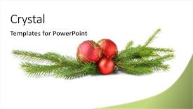  Presentation with fir tree - PPT theme enhanced with glass sphere plant - christmas decoration baubles with branches background and a white colored foreground