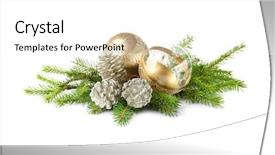  Presentation with christmas silver blue turquoise baubles - Cool new PPT theme with glass sphere plant - christmas decoration baubles with branches backdrop and a white colored foreground