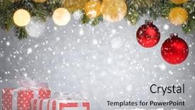  Presentation with snow tree cicular - Audience pleasing PPT theme consisting of glass sphere plant - christmas tree with decoration backdrop and a  colored foreground