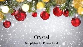  Presentation with snow tree cicular - Colorful PPT theme enhanced with glass sphere plant - christmas tree with decoration backdrop and a light gray colored foreground