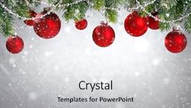  Presentation with snow tree - Cool new PPT layouts with glass sphere plant - christmas tree with red balls backdrop and a light gray colored foreground