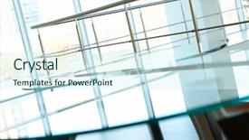  Presentation with microwave imaging image of modern - Beautiful slide set featuring glass table - image of banisters and windows backdrop and a cool aqua colored foreground