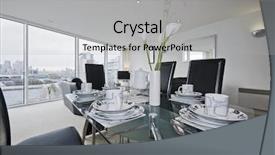  Presentation with glass ceiling - Audience pleasing PPT theme consisting of glass table - modern luxury apartment with floor backdrop and a  colored foreground