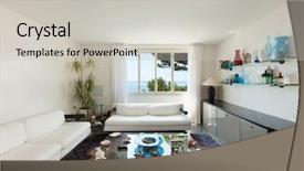  Presentation with white house roof - Presentation having glass table - nice living room background and a light gray colored foreground