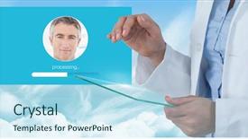  Presentation with digital identity - Presentation design having verified - digital composite of doctor touching background and a sky blue colored foreground
