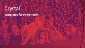  Presentation with young happy couple - Beautiful presentation design featuring glass tea and cake duo backdrop and a violet colored foreground