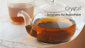  Presentation with black tea - Slide set featuring glass-teapot-and-cup-full background and a soft green colored foreground