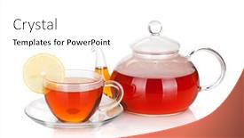 Presentation with black tea - PPT theme consisting of glass-teapot-and-cup background and a white colored foreground
