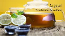  Presentation with green glass - Audience pleasing PPT layouts consisting of glass teapot and cup backdrop and a yellow colored foreground